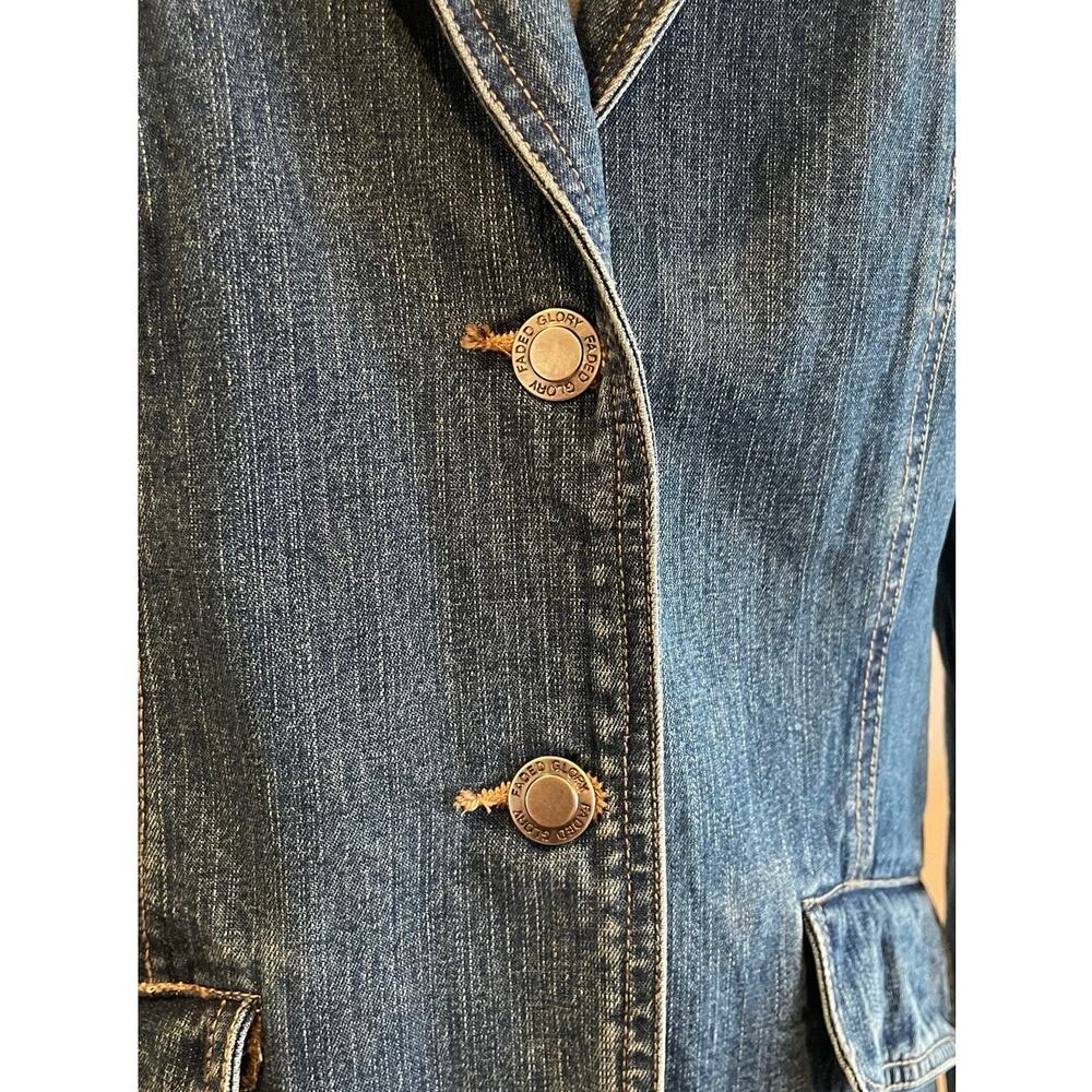 VTG Faded Glory 90s Y2K Denim Fitted Blazer Jacket Curved Flap Pockets Sz M - Picture 5 of 12